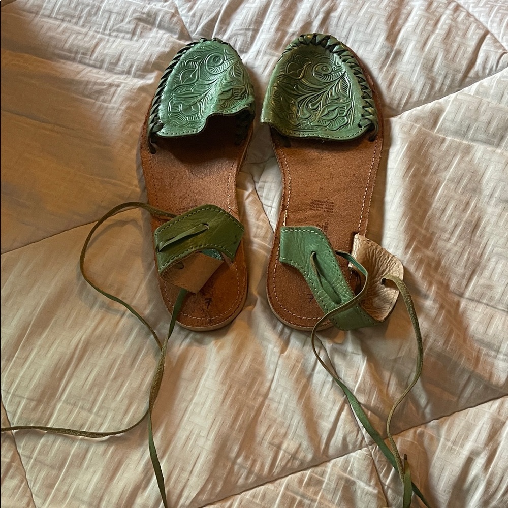 Elegant light Greenish Women's Sandals with Intricate Design